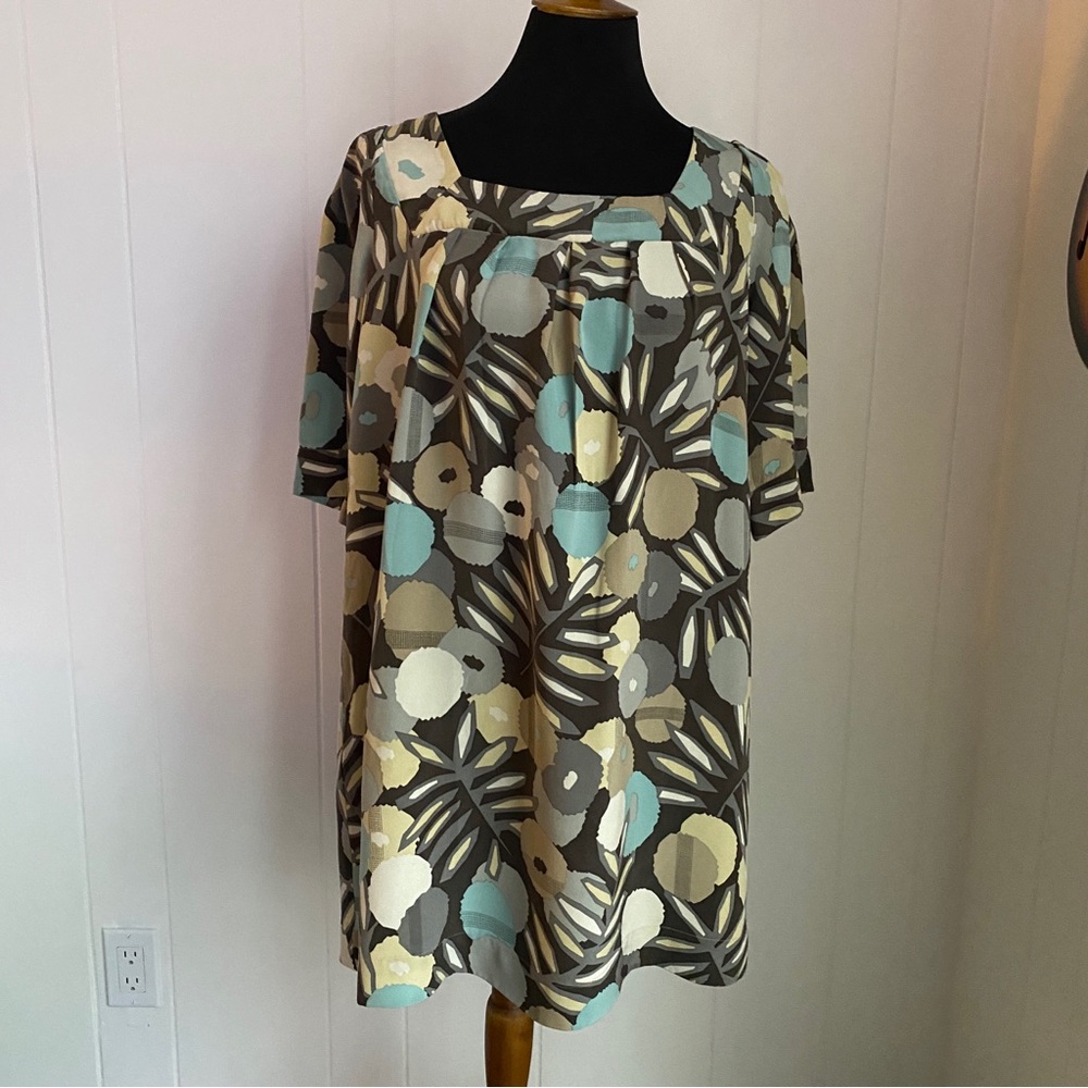 Miki Thumb Women’s Dress Made in Italy, Seta Silk Gray Teal Floral Pattern | M